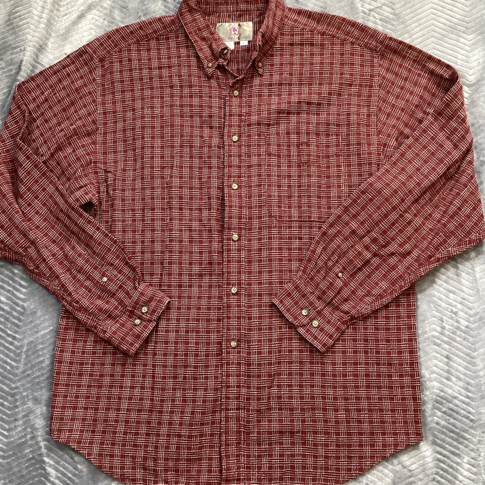 Mens The Territory Ahead Sturdy Textured Plaid LS Button Up Shirt Burgundy